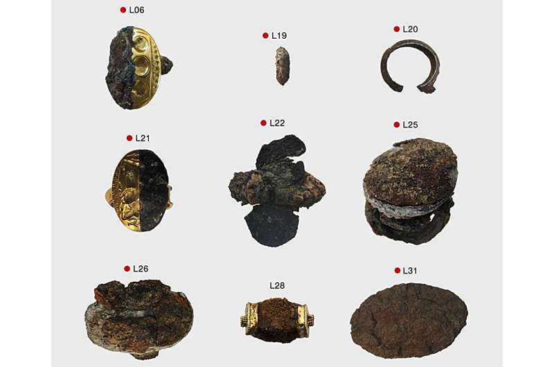 Selection of iron jewels from Late Bronze Age (L). The red dot indicates a Ni-bearing artifact. Credit: Journal of Archaeological Science (2026). DOI: 10.1016/j.jas.2026.106622 Rings forged from meteorites may have been fashionable among ancient Greek elites
