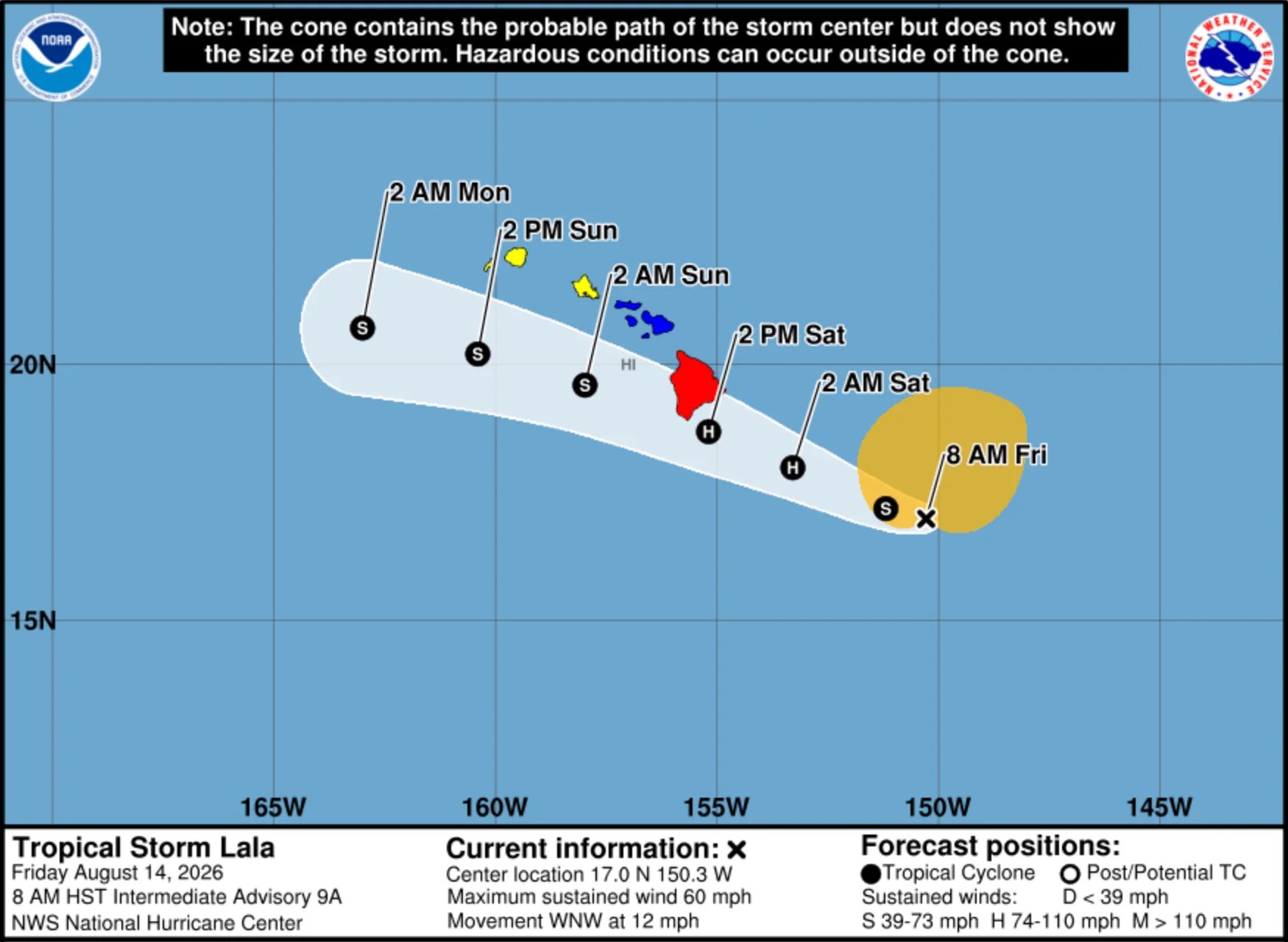 Tropical storm forecasted to pass over Hawaii’s Big Island on Saturday.