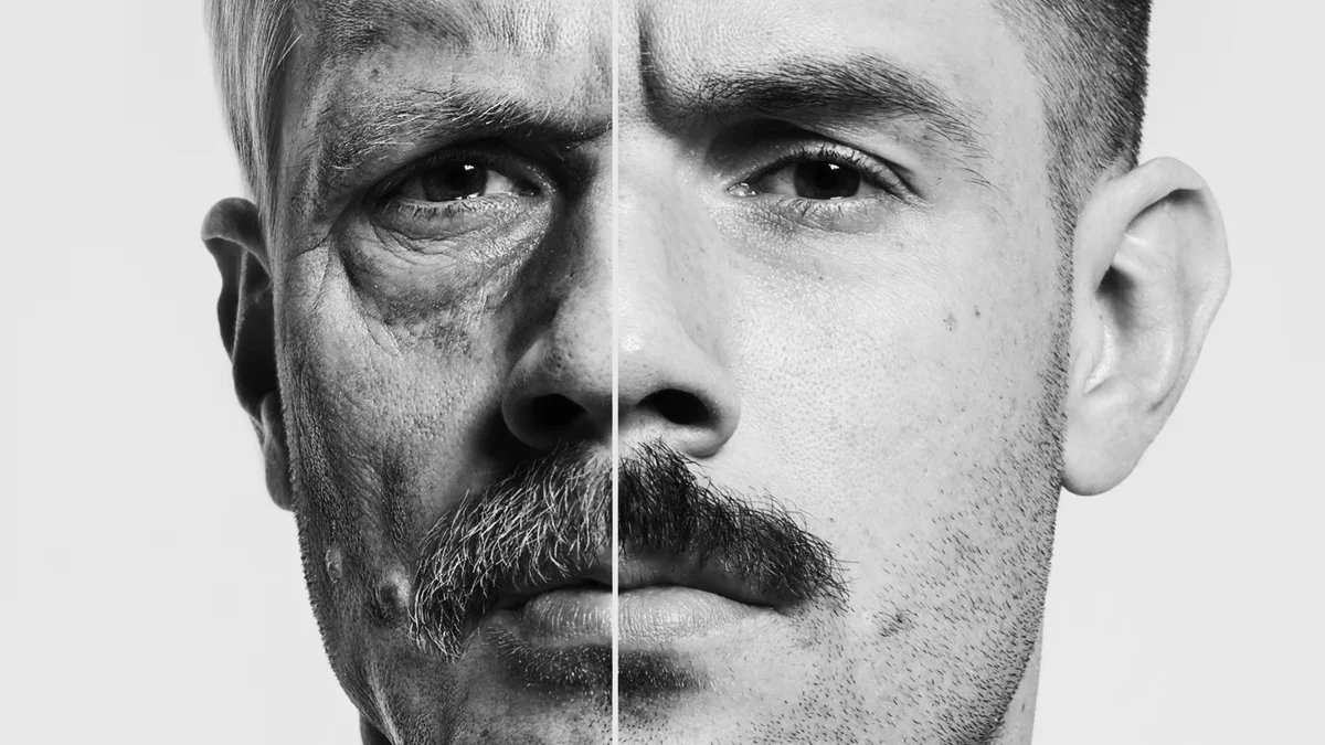 man old young face