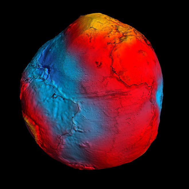 GOCE Geoid map of Earth showing it is less spherical 