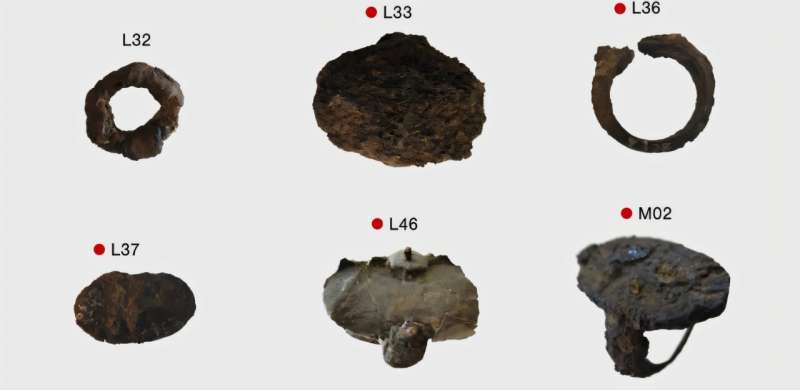 Selection of iron jewels from Middle Bronze Age (M) and Late Bronze Age (L). The red dot indicates a Ni-bearing artifact. Credit: Journal of Archaeological Science (2026). DOI: 10.1016/j.jas.2026.106622 Rings forged from meteorites may have been fashionable among ancient Greek elites