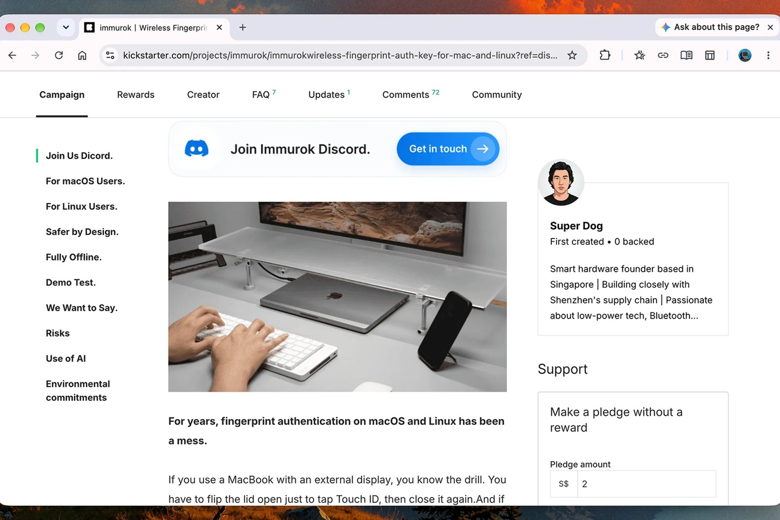 A screenshot of a Kickstarter project's details