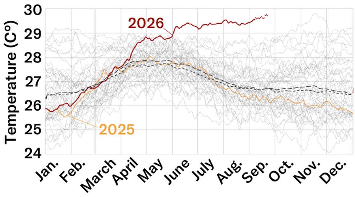 graph displaying the daily average temperature changes described in the caption