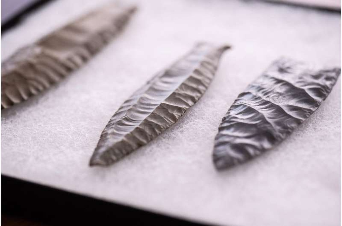 The amount of resharpening and wear on 13,000-year-old spearheads, similar to these replicas, is helping archaeologists understand how North America's first inhabitants understood risk during the last Ice Age. On the right is a replica of a projectile point from the Clovis people, who were among the first people to live in the Tennessee River Valley region. On the left are two spear points from the Cumberland people, who inhabited the region after the Clovis. Credit: Kevin Bain/Ole Miss Digital Imaging Services Ancient tools reveal how Ice Age humans learned the land
