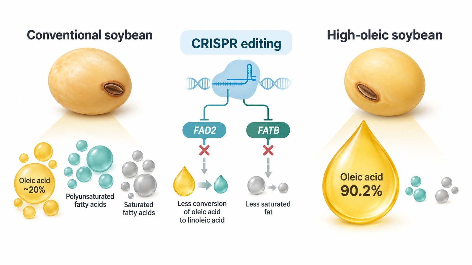 Gene editing produces soybean with more than 90% oleic acid