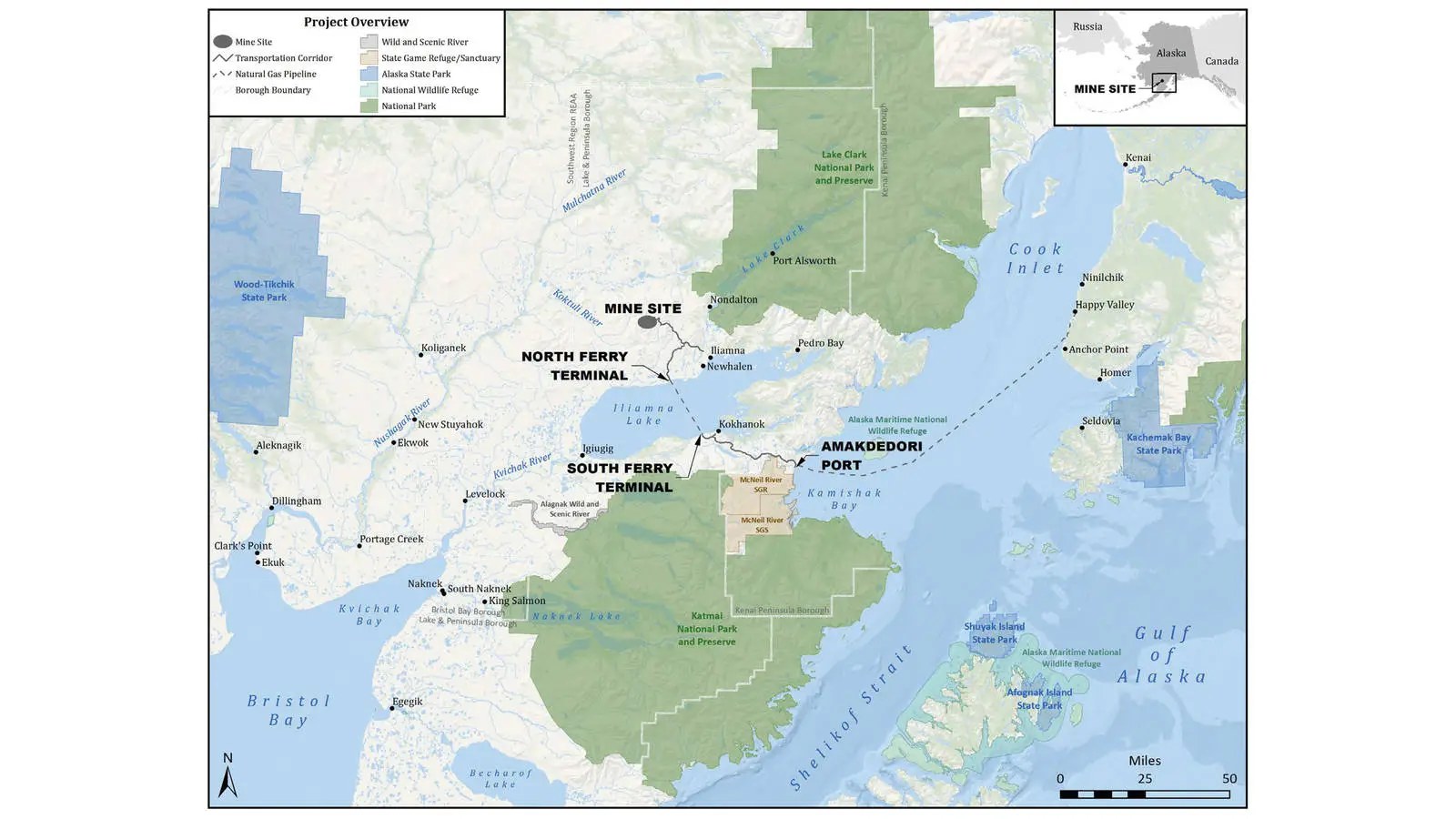 a map of a proposed mine project in alaska