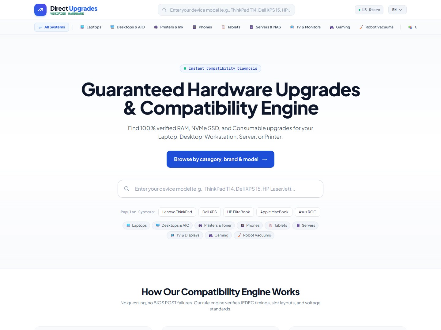 DirectUpgrades ile Cihazınızı Seçin ve Tam Uyumlu Parçaları Listeleyin