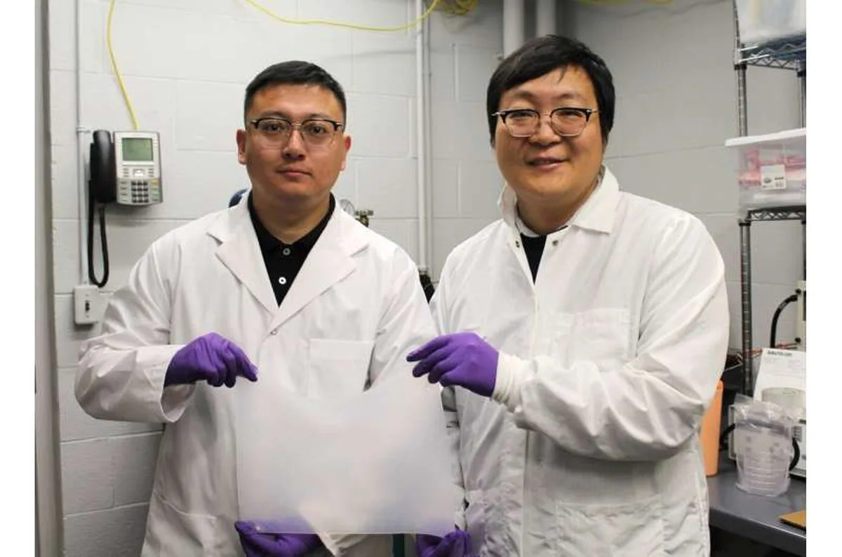 Dr. Youchao Teng (left) and Dr. Yimin Wu display some of the new gel material they developed to help heal soft-tissue injuries. Credit: University of Waterloo Sea cucumber-inspired gel could help heal damaged tissue in humans