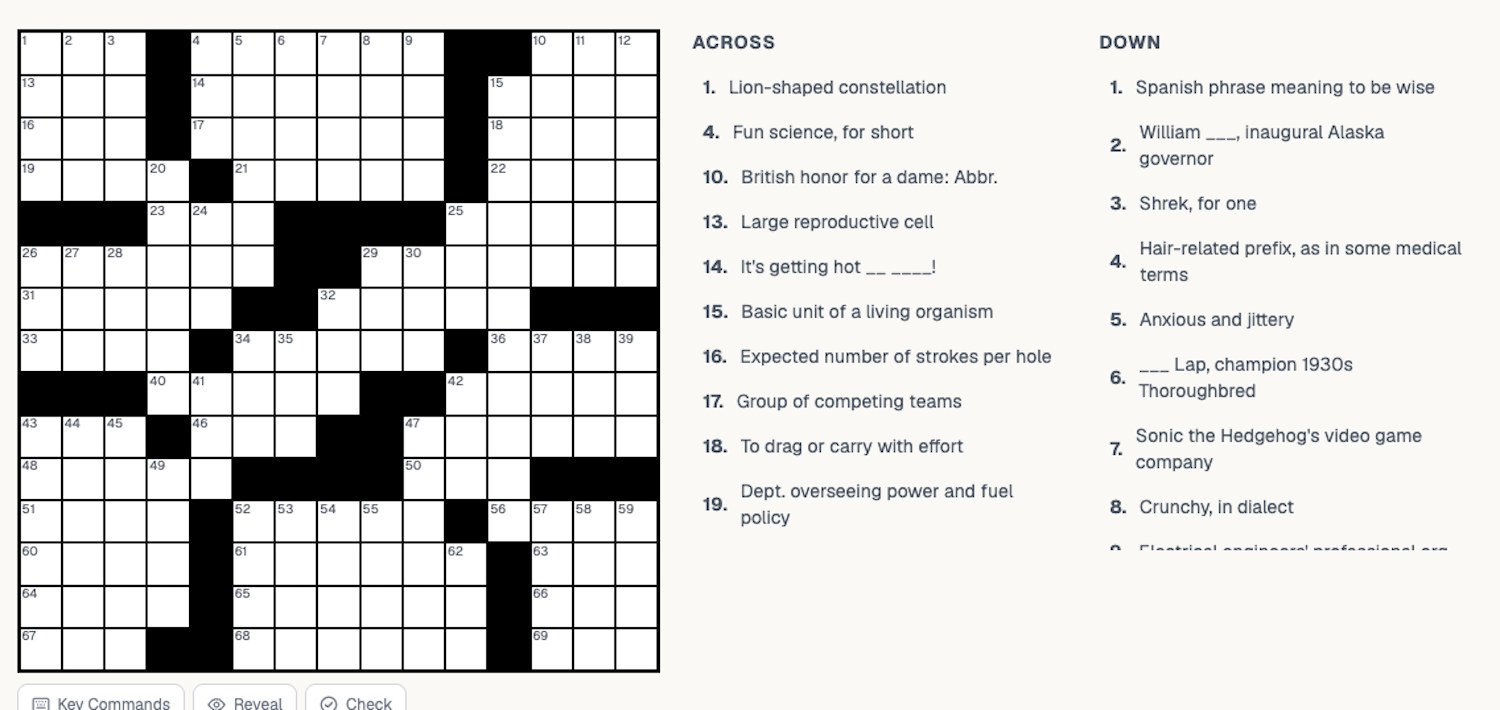 Screenshot of Popular Science-themed crossword puzzle