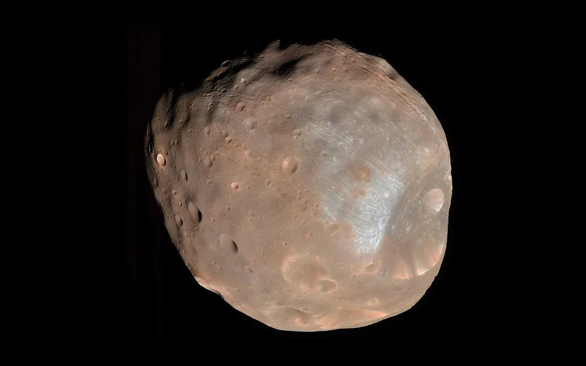 A color image of the Martian moon Phobos