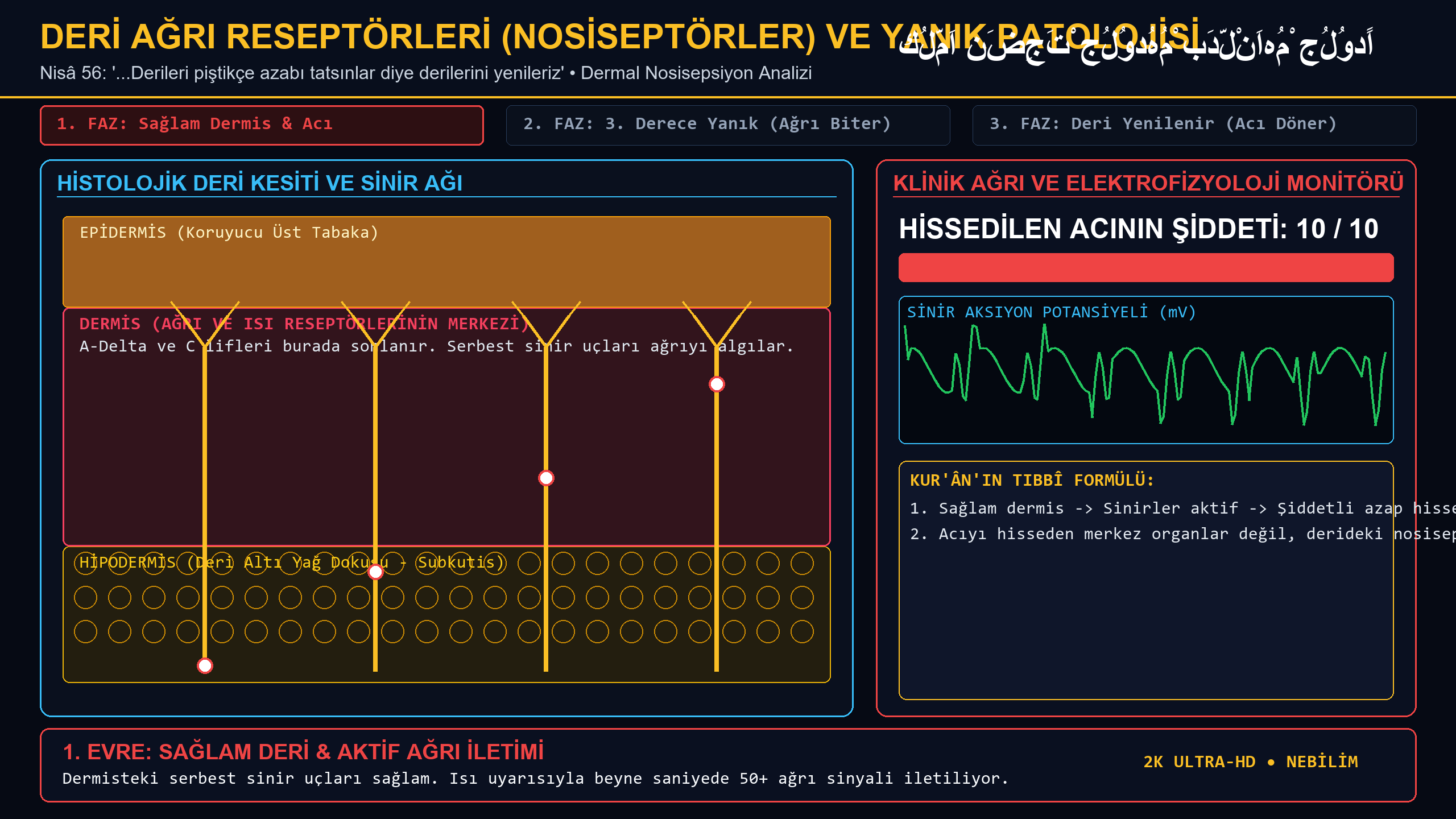 Deri Ağrı Reseptörleri ve Yanık Patolojisi 2K Ultra-HD Simülasyon