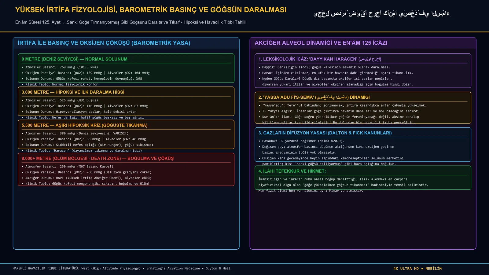 Yüksek İrtifa Fizyolojisi Hipoksi ve Göğsün Daralması 4K Türkçe İnfografik